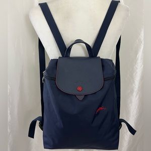 Longchamp Navy Blue Backpack with Red Accents